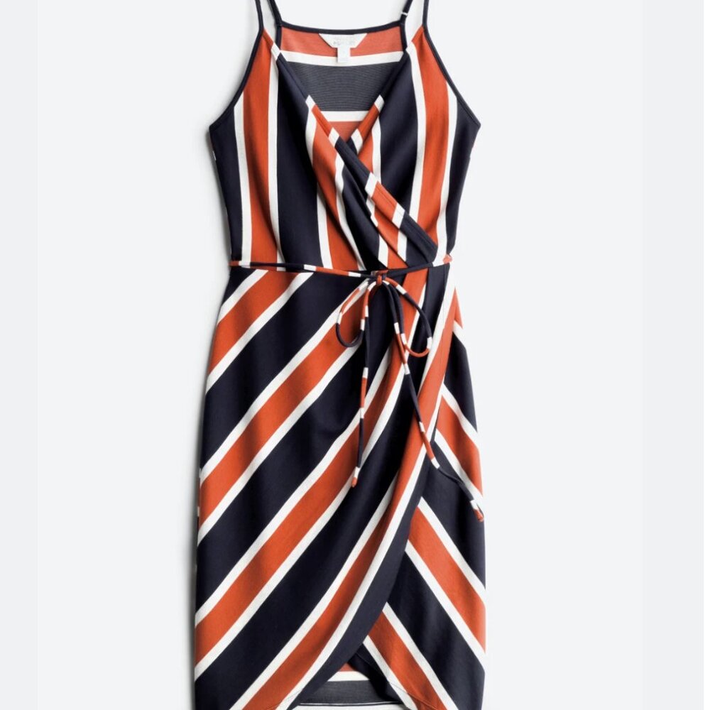 Wrap Dress - Navy & Burnt Orange, Size M
